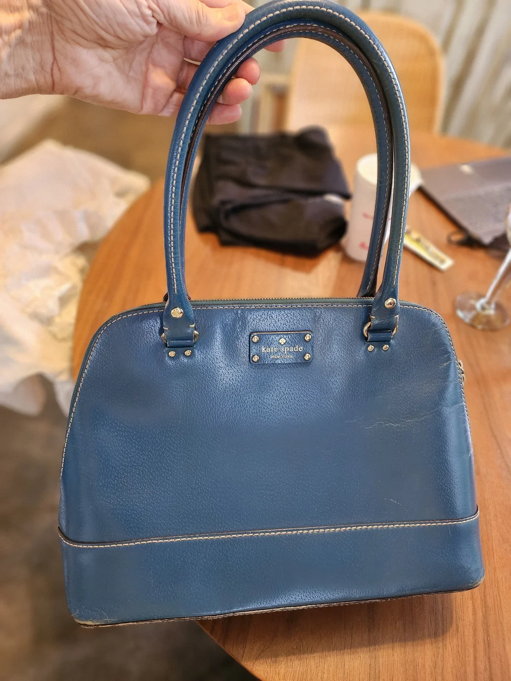Kate Spade Rachel Wellesley Peacock Teal Leather Dome Satchel